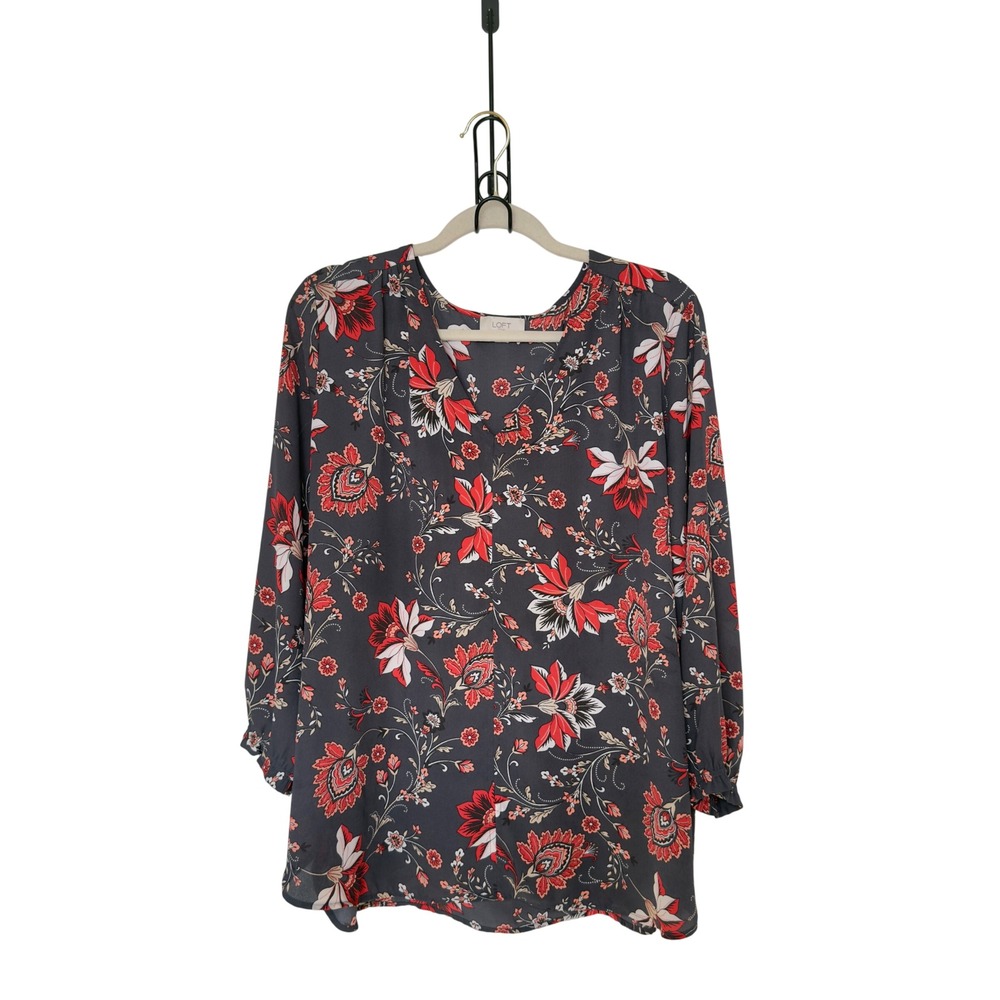 LOFT XL V Neck 3/4 Sleeve Floral Boho Cottagecore Whimsigoth Blouse